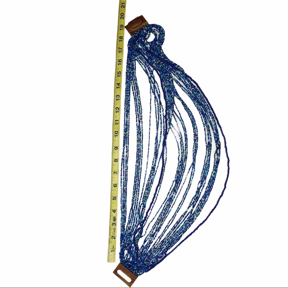 Multi Strand Waterfall Beaded Necklace Blue 18" - Picture 2 of 4